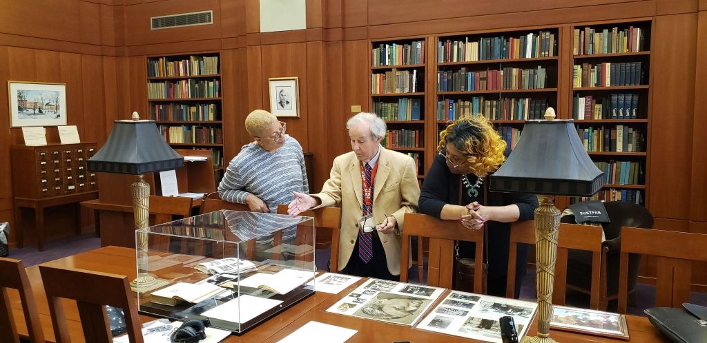 (l-r) Professor Keesha Ha, Dr. Vince Fitzpatrick, and Angela Johnson in the H.L. Mencken Room